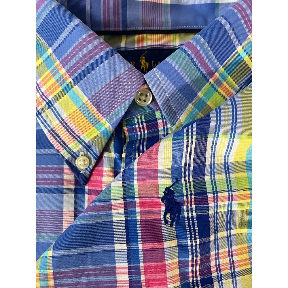 Ralph Lauren Button Down Mens Medium Blue Multicolor Plaid Performance
